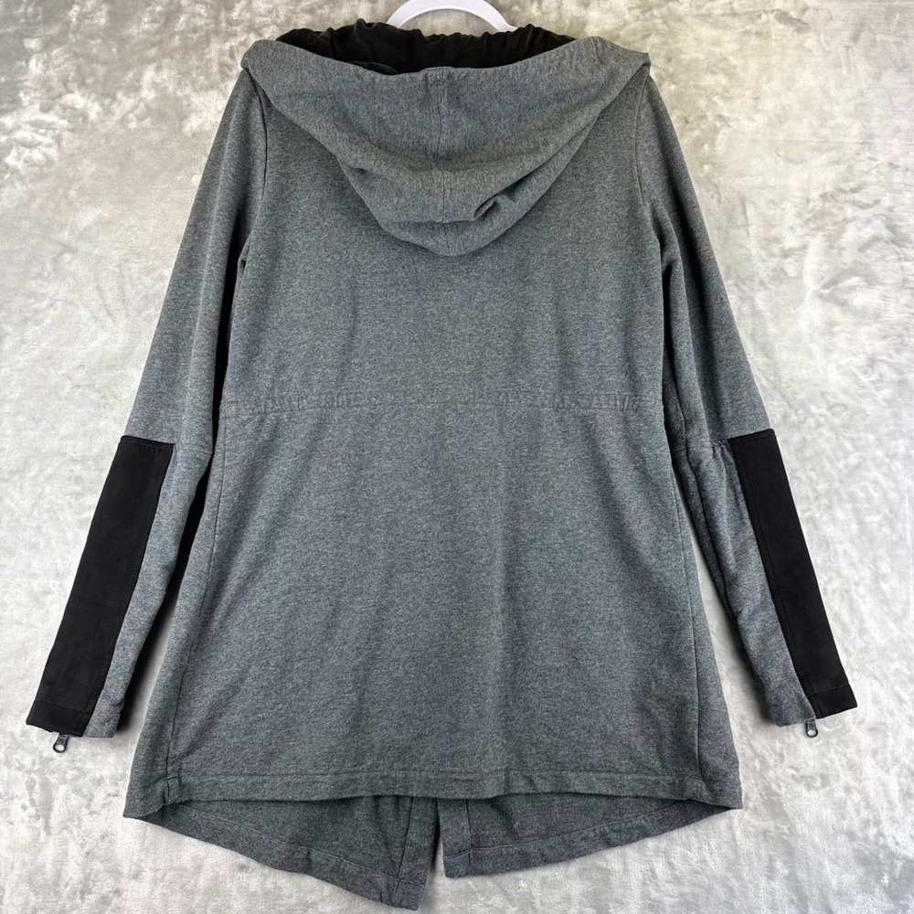 Blanc Noir Traveler Hooded Cardigan‎ Womens Med Black Gray Silk Lined  (1418) - Picture 7 of 11